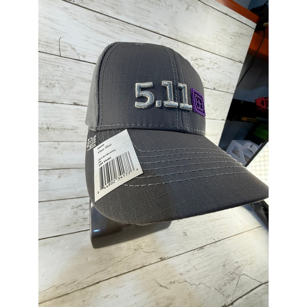 NEW 5.11 Tactical Gray Mesh Back Trucker Hat Adjustable Ripstop Cap Violet Logo